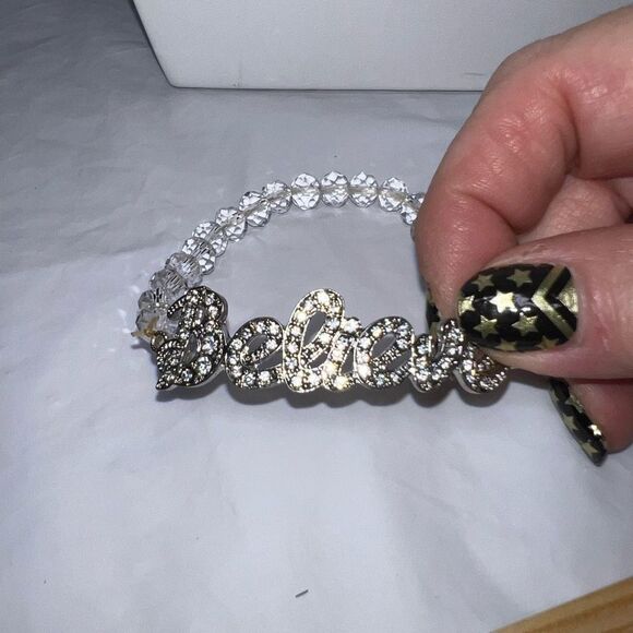 Faceted Bead Crystal “Believe” Stretch Bracelet - Picture 7 of 8